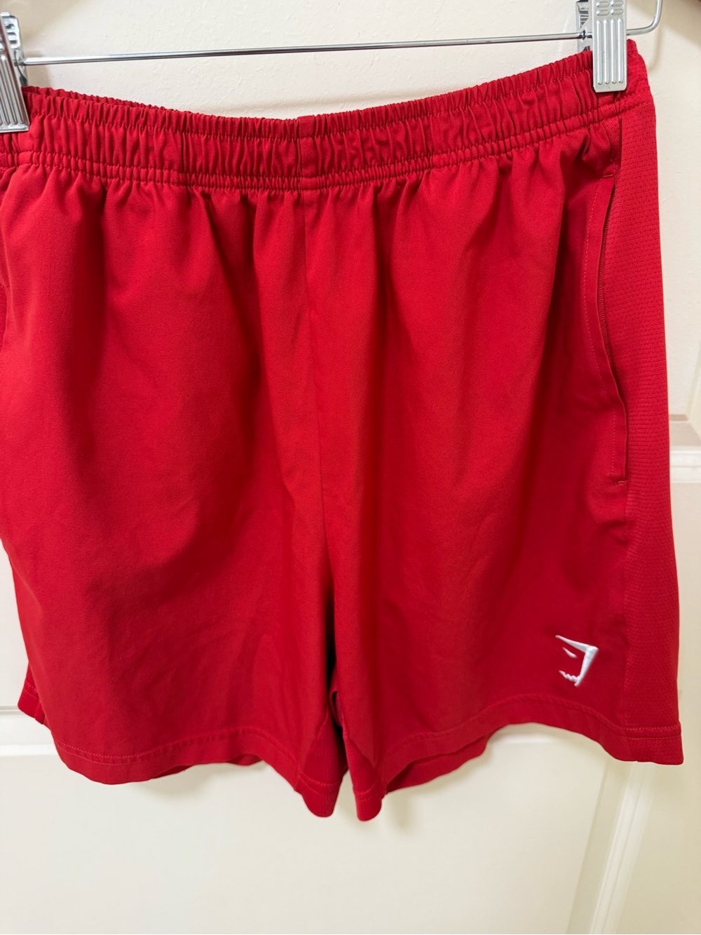 Gymshark Red Men's Athletic Shorts with White Logo